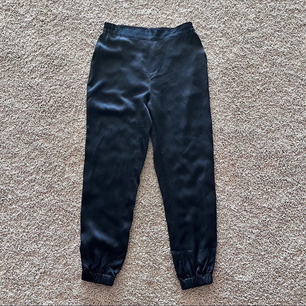 100% silk navy trousers from Lily Silk.